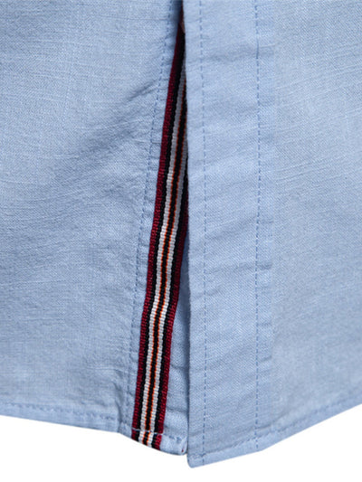 Chemise à col montant effet lin à manches longues